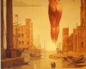 萨尔瓦多达利 - 达利用手拉着云状的金羊毛,向裸体的加拉展示早上的太阳